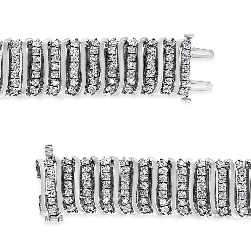 .925 Sterling Silver 8 1/2 Cttw Diamond 7 Row Chevron "S" Curved Link Tennis Bracelet (I-J color, I1-I2 clarity) - 7.25"-1