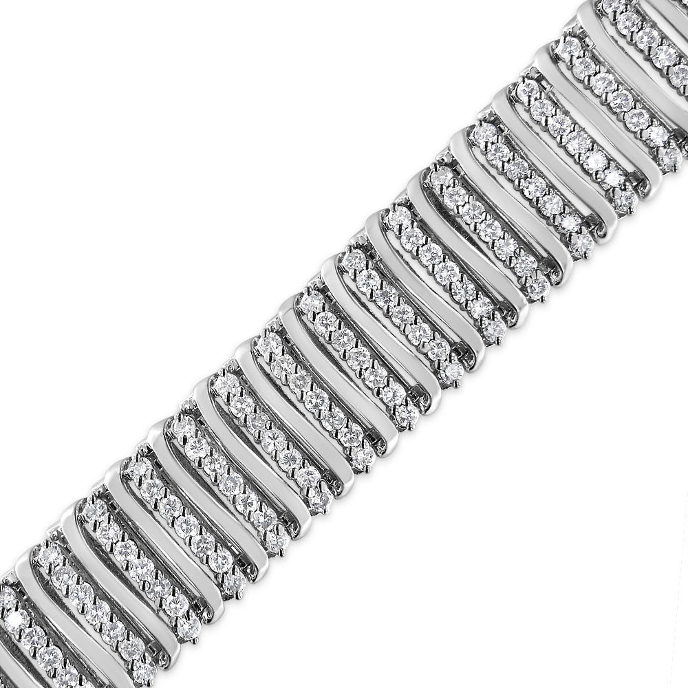 .925 Sterling Silver 8 1/2 Cttw Diamond 7 Row Chevron "S" Curved Link Tennis Bracelet (I-J color, I1-I2 clarity) - 7.25"-3
