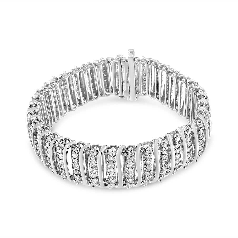 .925 Sterling Silver 8 1/2 Cttw Diamond 7 Row Chevron "S" Curved Link Tennis Bracelet (I-J color, I1-I2 clarity) - 7.25"-4