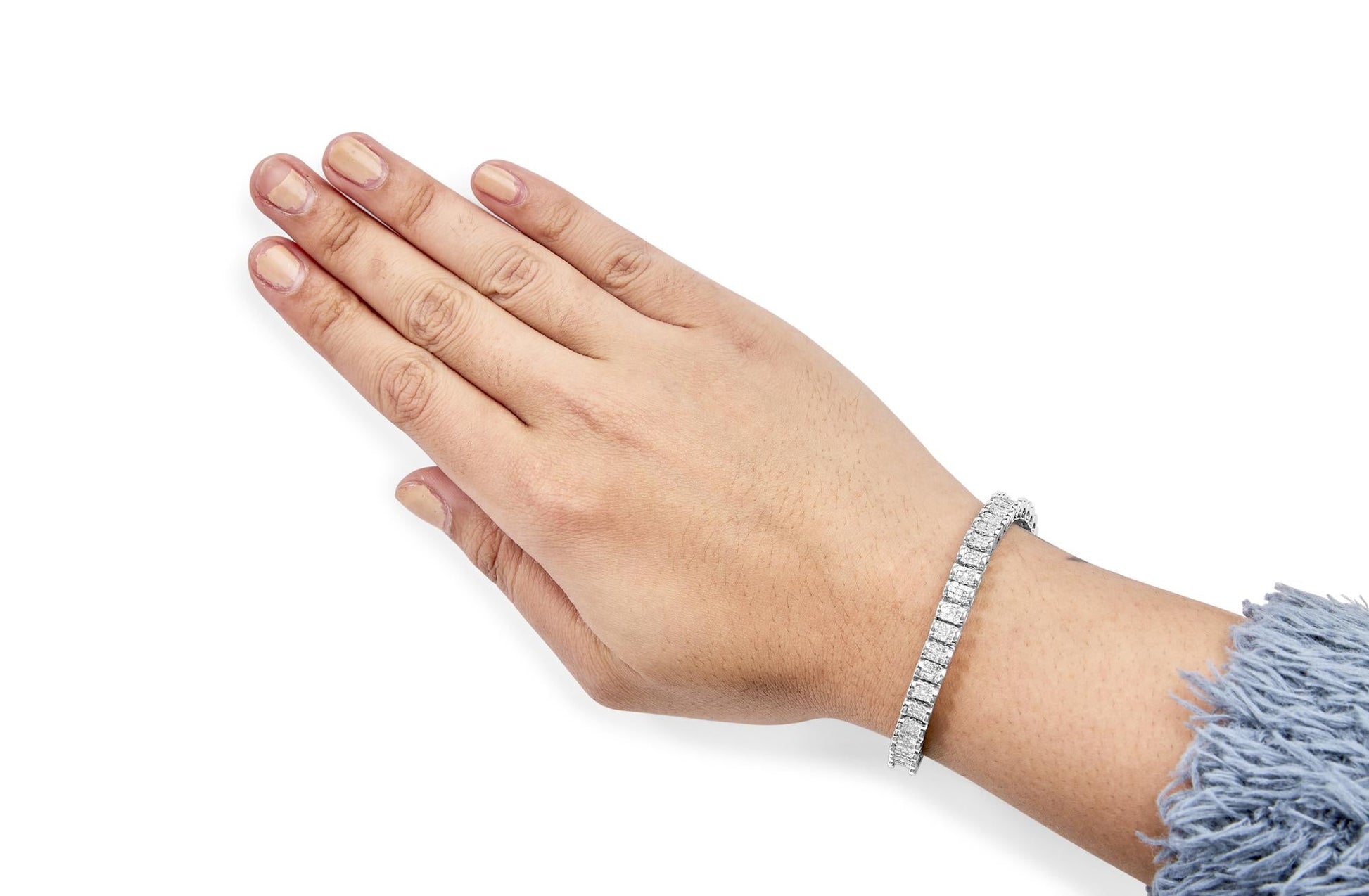 14K White Gold 5.00 Cttw Invisible Set Princess-Cut Diamond Belt and Buckle Tennis 7" Bracelet (H-I Color, SI1-SI2 Clarity)-2