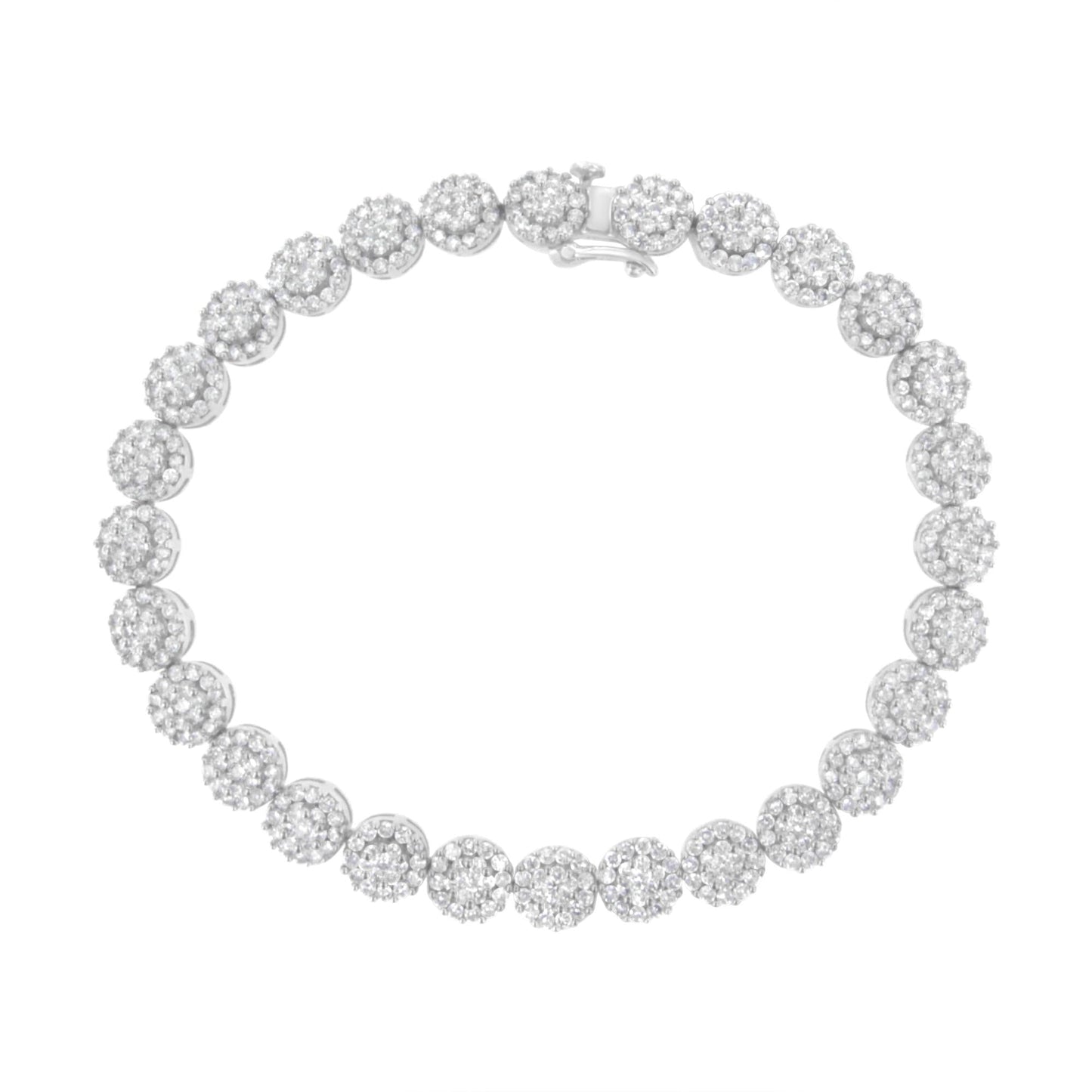 14K White Gold 3-3/4 Cttw Round-Brilliant Cut Diamond 7-1/4" Round Cluster Links Tennis Bracelet (I-J Color, SI2-I1 Clarity)-0