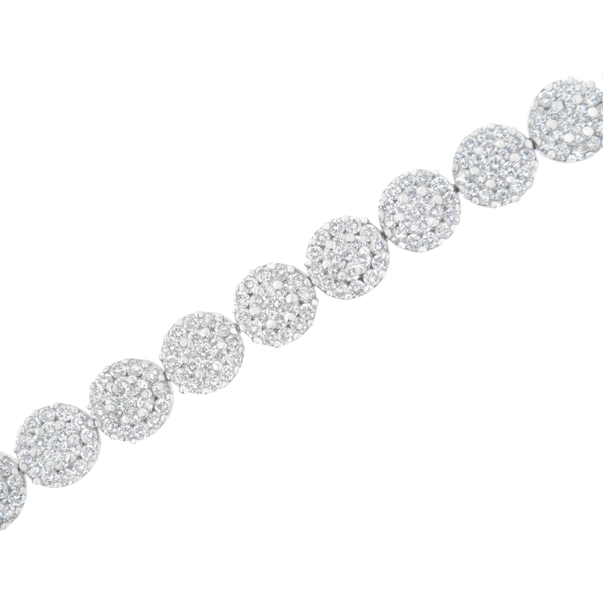 14K White Gold 3-3/4 Cttw Round-Brilliant Cut Diamond 7-1/4" Round Cluster Links Tennis Bracelet (I-J Color, SI2-I1 Clarity)-3