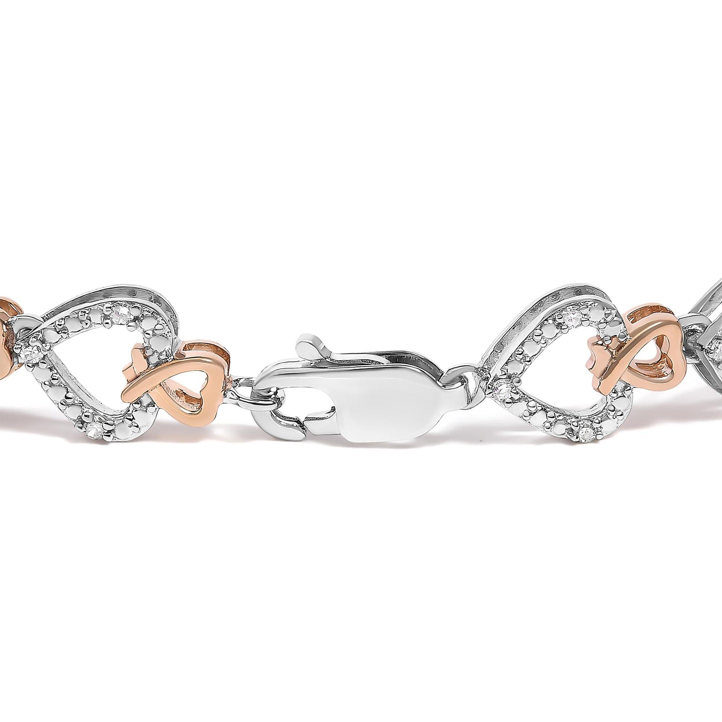 10K Rose Gold Plated Sterling Silver 1/4 Cttw Diamond Heart Link Bracelet-1