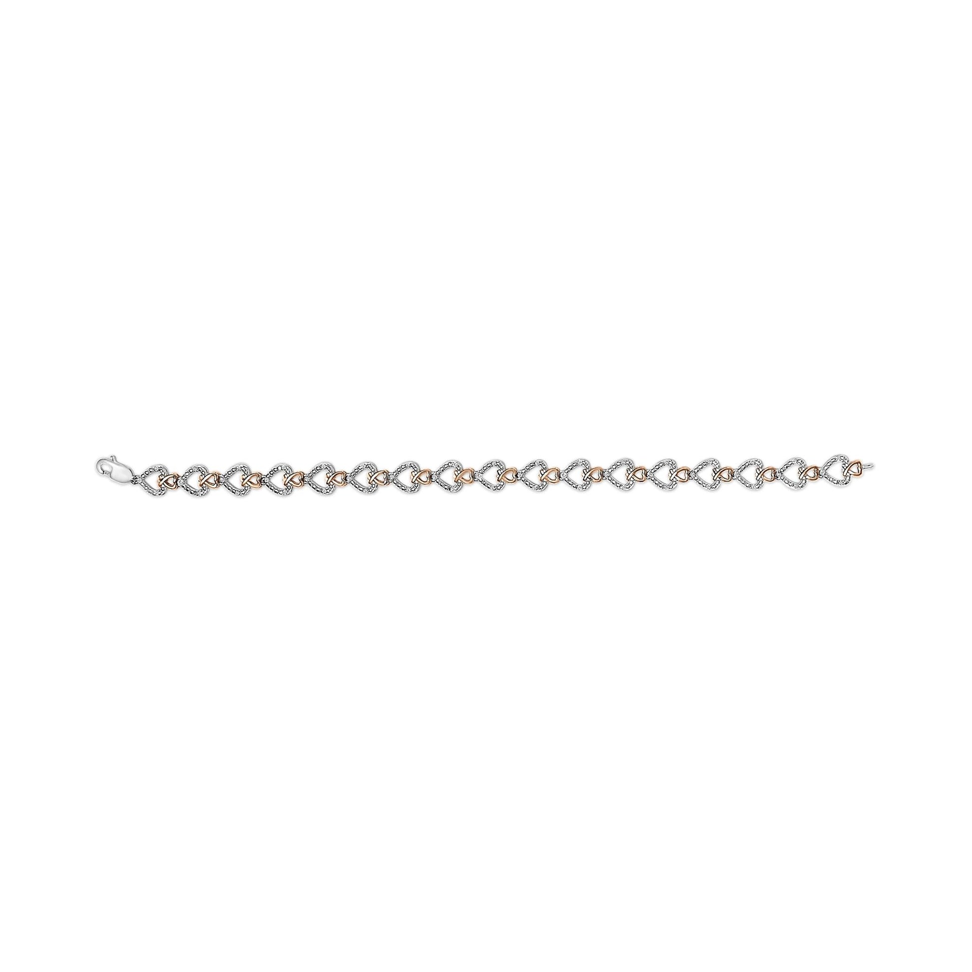 10K Rose Gold Plated Sterling Silver 1/4 Cttw Diamond Heart Link Bracelet-3