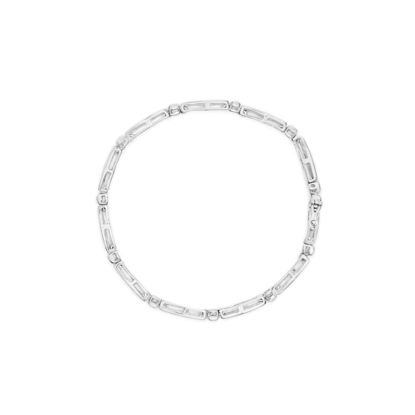 14K White Gold 1-1/2 Cttw Round Brilliant-Cut & Baguette Cut Diamond Bezel and Tapered Link 7" Tennis Bracelet (H-I Color, I1-I2 Clarity)-3