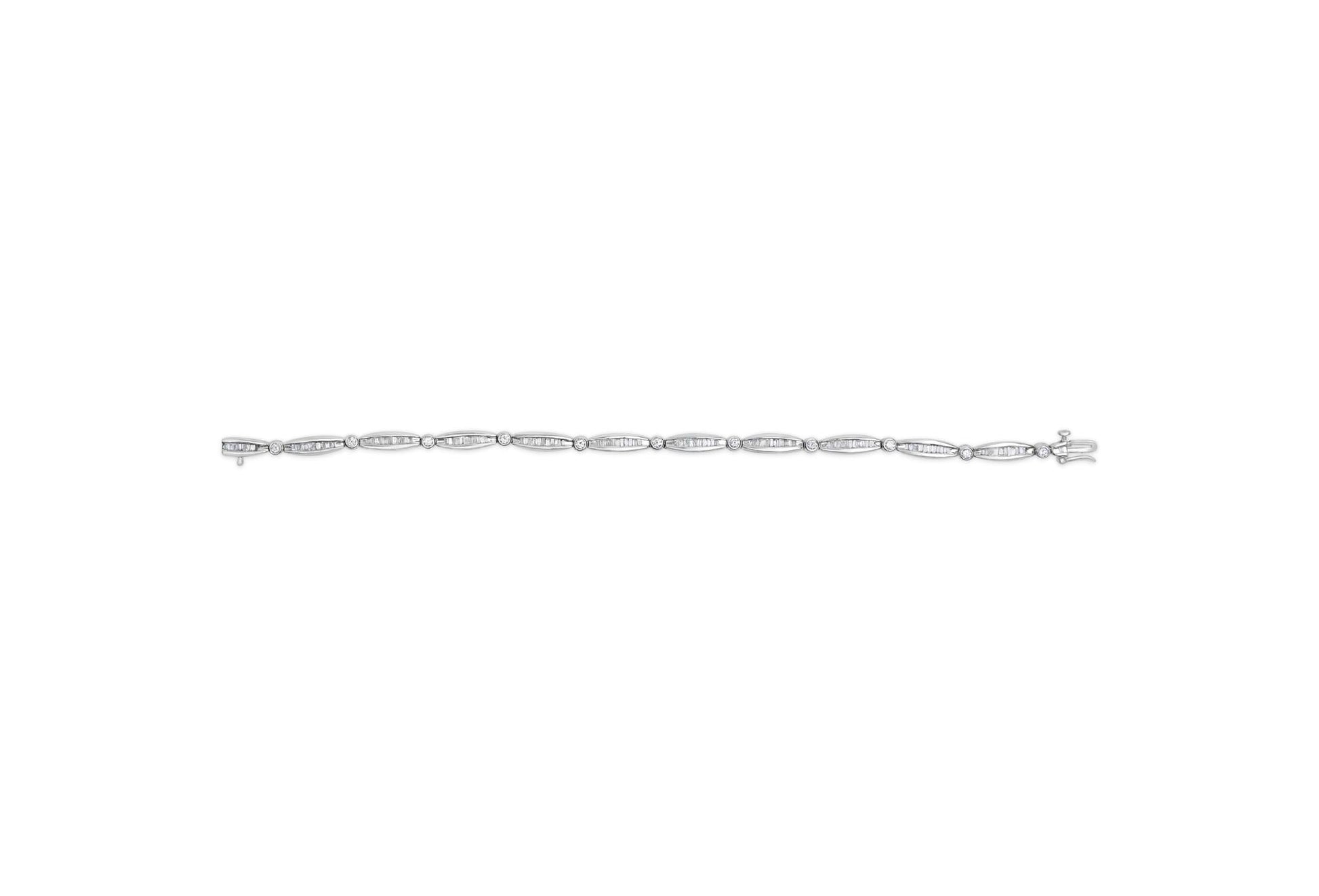 14K White Gold 1-1/2 Cttw Round Brilliant-Cut & Baguette Cut Diamond Bezel and Tapered Link 7" Tennis Bracelet (H-I Color, I1-I2 Clarity)-4