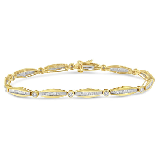 14K Yellow Gold 1-1/2 Cttw Round Brilliant-Cut & Baguette Cut Diamond Bezel and Tapered Link 7" Tennis Bracelet (H-I Color, I1-I2 Clarity)-0