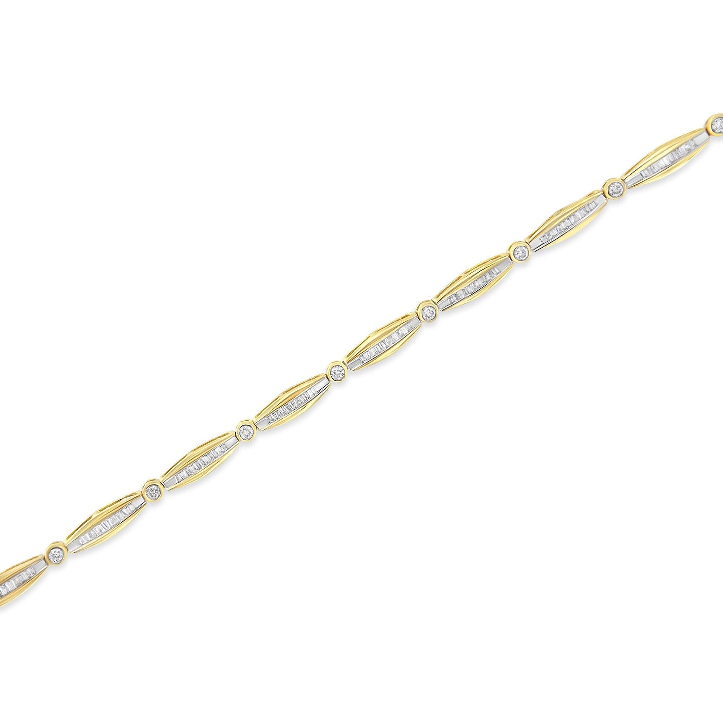 14K Yellow Gold 1-1/2 Cttw Round Brilliant-Cut & Baguette Cut Diamond Bezel and Tapered Link 7" Tennis Bracelet (H-I Color, I1-I2 Clarity)-4