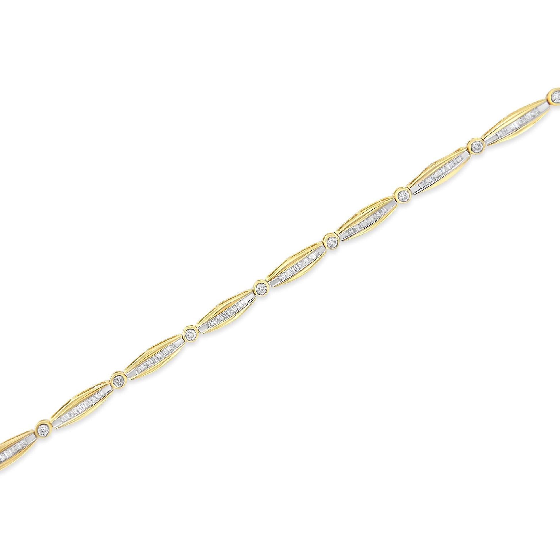 14K Yellow Gold 1-1/2 Cttw Round Brilliant-Cut & Baguette Cut Diamond Bezel and Tapered Link 7" Tennis Bracelet (H-I Color, I1-I2 Clarity)-4