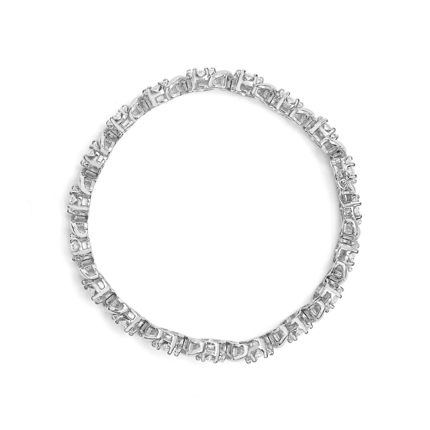 14K White Gold 7 3/8 Cttw Round Brilliant Diamond Floral Cluster and S Link Bracelet (H-I Color, SI2-I1 Clarity) - 7" Inches-3