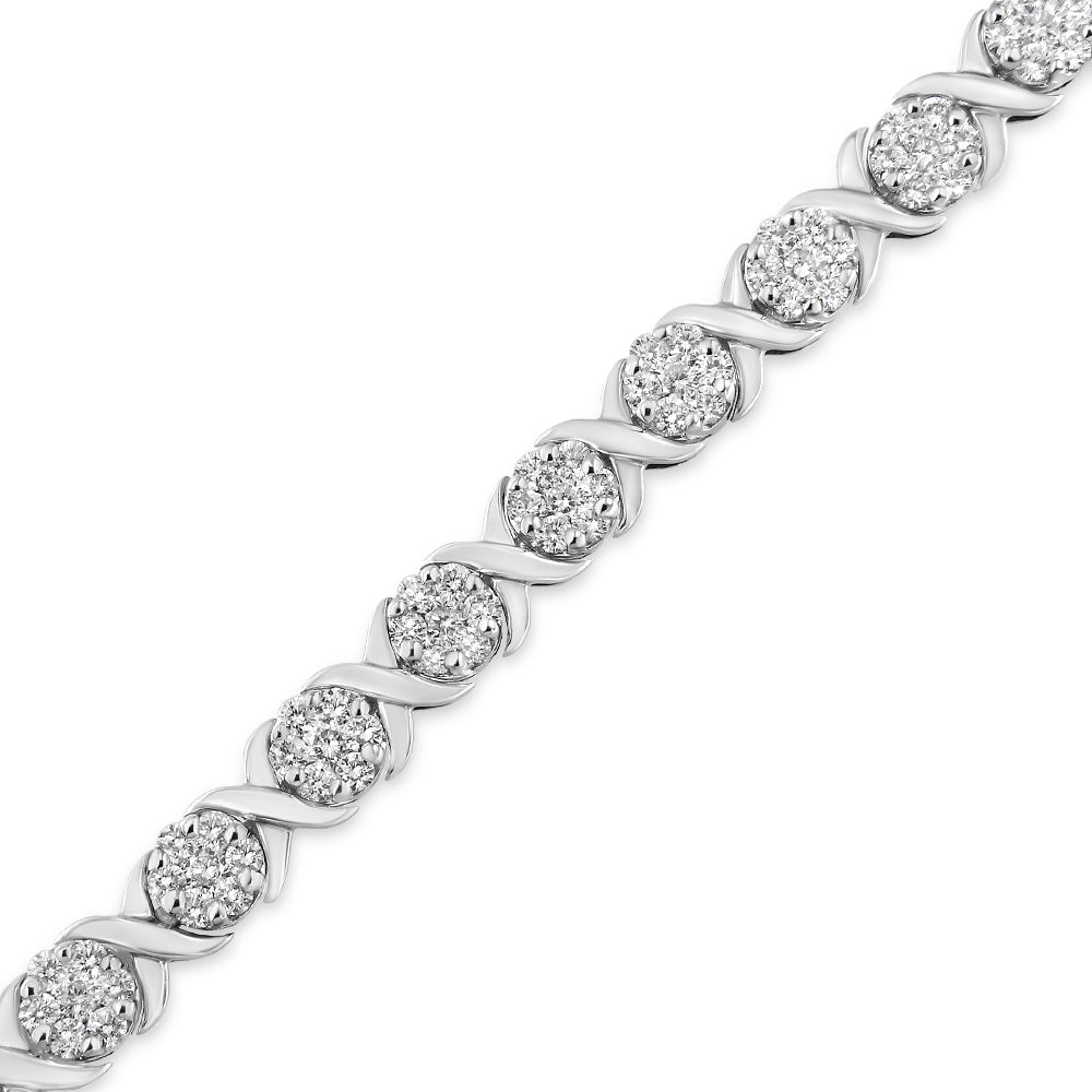 14K White Gold 6-1/3 Cttw Round Brilliant-Cut Diamond Round Cluster & X-Link 7" Tennis Bracelet (I-J Color, SI2-I1 Clarity)-3