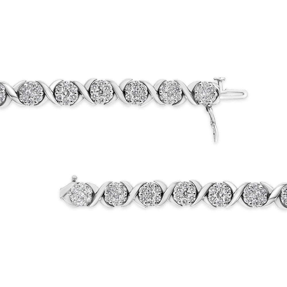14K White Gold 6-1/3 Cttw Round Brilliant-Cut Diamond Round Cluster & X-Link 7" Tennis Bracelet (I-J Color, SI2-I1 Clarity)-4
