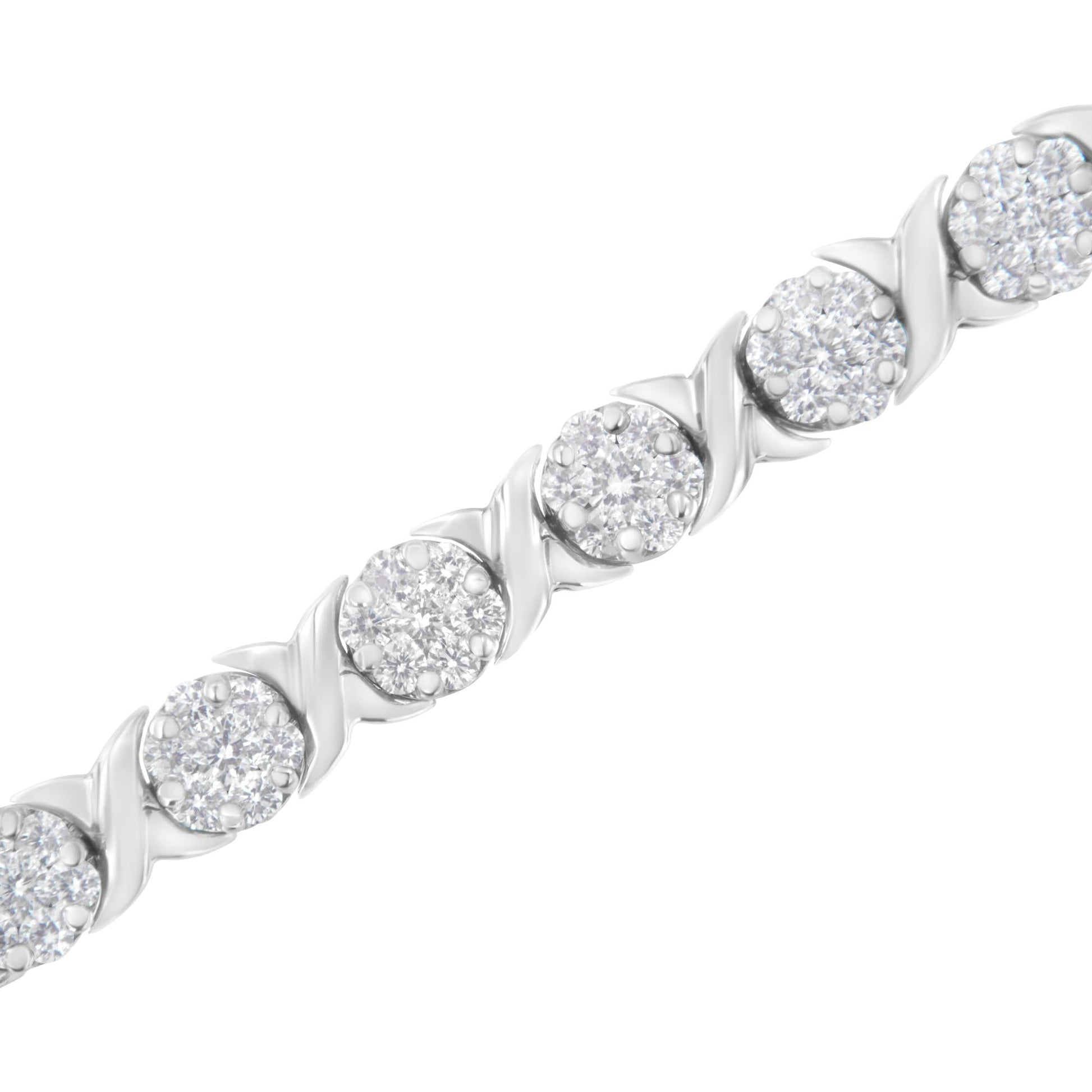 14K White Gold 4 7/8 Cttw Round Brilliant-Cut Diamond Round Cluster & X-Link 7" Tennis Bracelet (I-J Color, SI2-I1 Clarity)-4