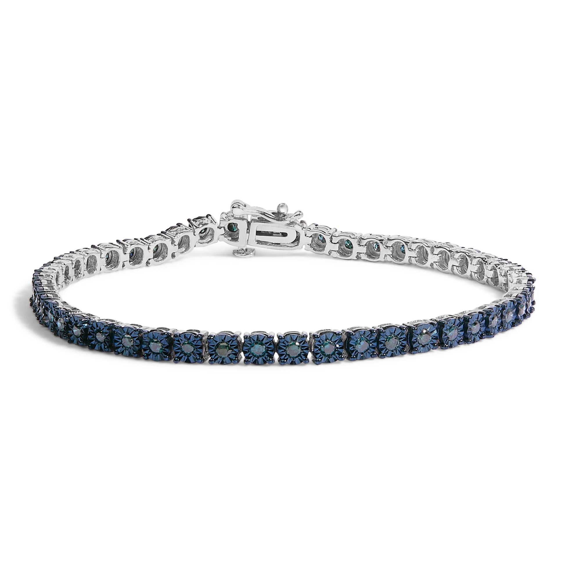 Black Rhodium Plated .925 Sterling Silver 1.0 Cttw Diamond Miracle Tennis Bracelet (Enhanced Blue Color, I3 Clarity) - 7"-0