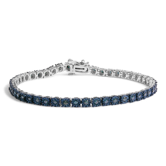 Black Rhodium Plated .925 Sterling Silver 1.0 Cttw Diamond Miracle Tennis Bracelet (Enhanced Blue Color, I3 Clarity) - 7"-0