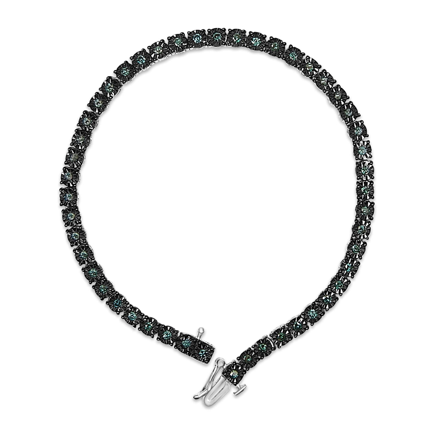 Black Rhodium Plated .925 Sterling Silver 1.0 Cttw Diamond Miracle Tennis Bracelet (Enhanced Blue Color, I3 Clarity) - 7"-3