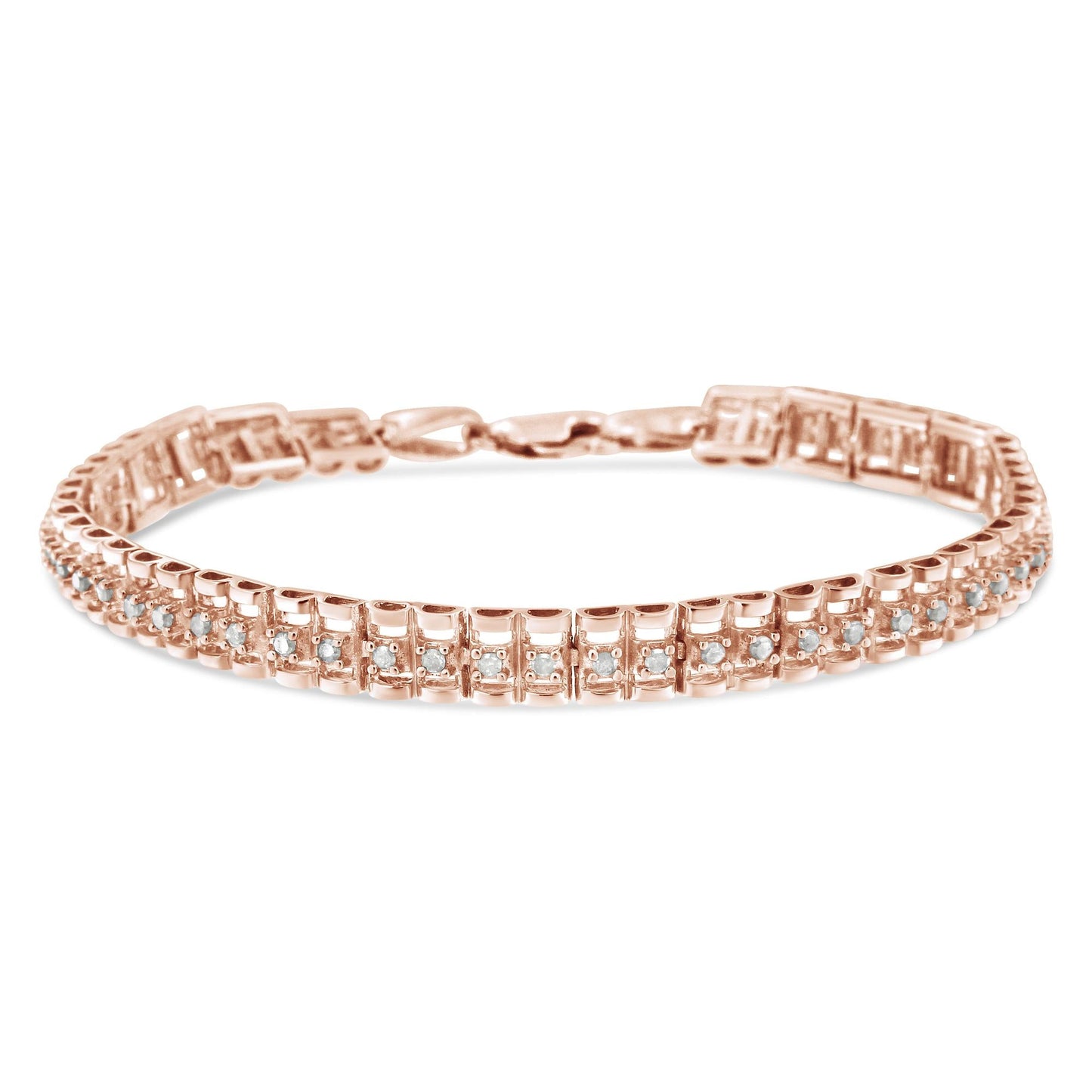 .925 Sterling Silver Diamond Double-Link 7" Tennis Bracelet (I-J Color, I3 Clarity)-3