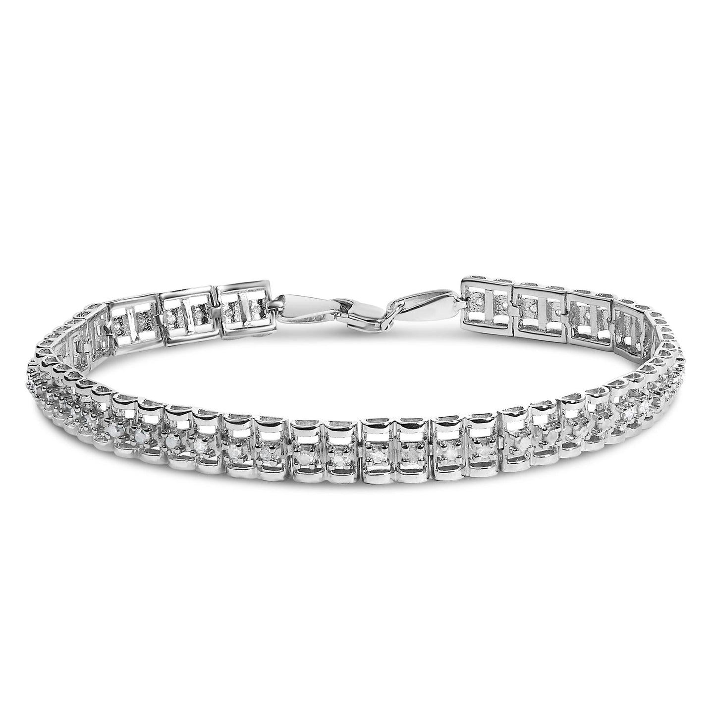 .925 Sterling Silver Diamond Double-Link 7" Tennis Bracelet (I-J Color, I3 Clarity)-2