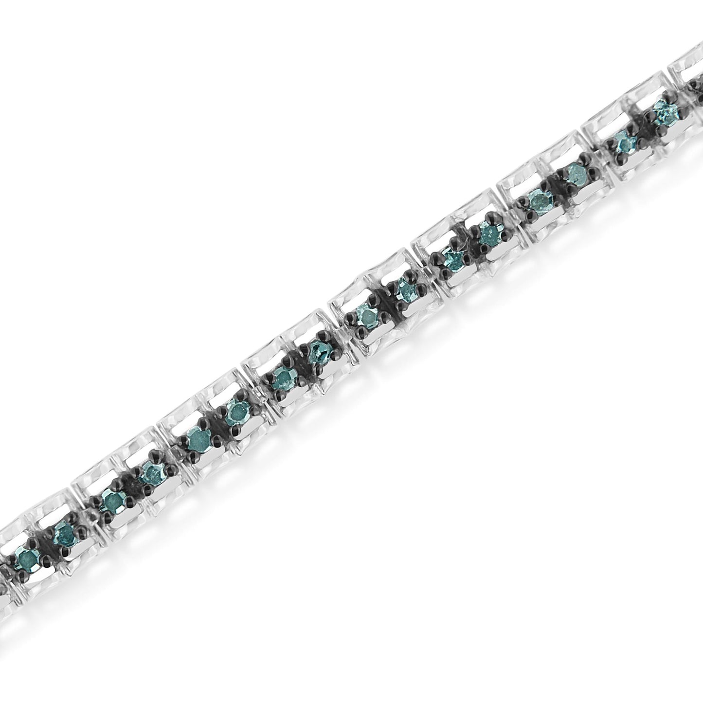Black Rhodium over .925 Sterling Silver 1.0 Cttw Rose Cut Diamond Double-Link 7" Tennis Bracelet (Blue Color, I1-I2 Clarity)-3