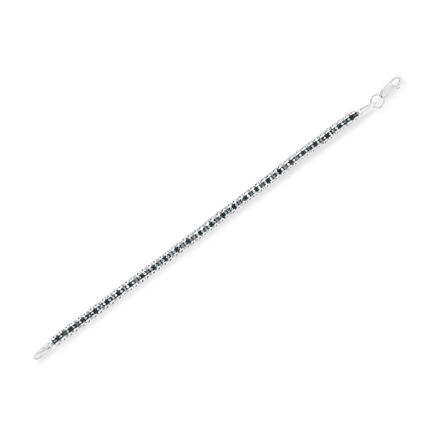 Black Rhodium over .925 Sterling Silver 1.0 Cttw Rose Cut Diamond Double-Link 7" Tennis Bracelet (Blue Color, I1-I2 Clarity)-4