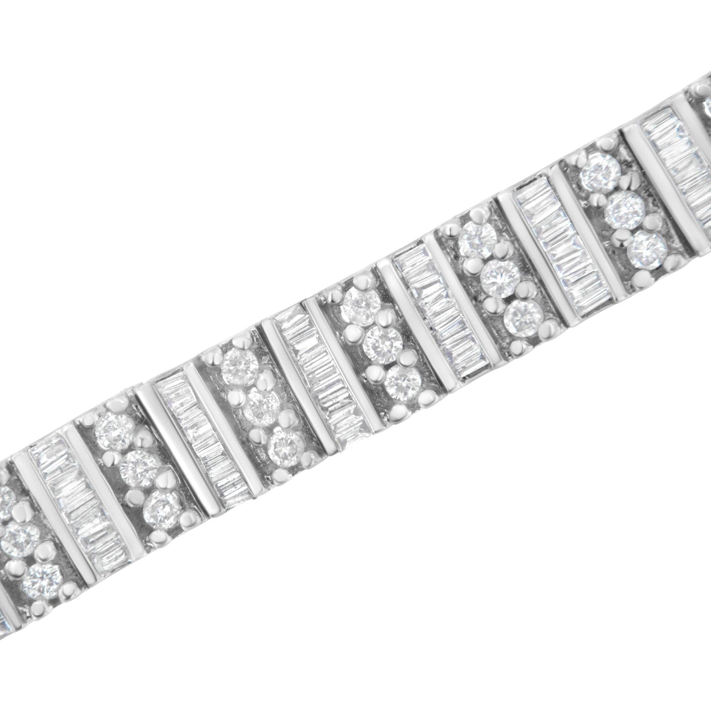 14K White Gold 4 7/8 cttw Baguette & Round Brilliant-Cut Diamond Channel- & Prong-Set Tennis Bracelet (I-J Color, I1-I2 Clarity) - Size 7.25"-3