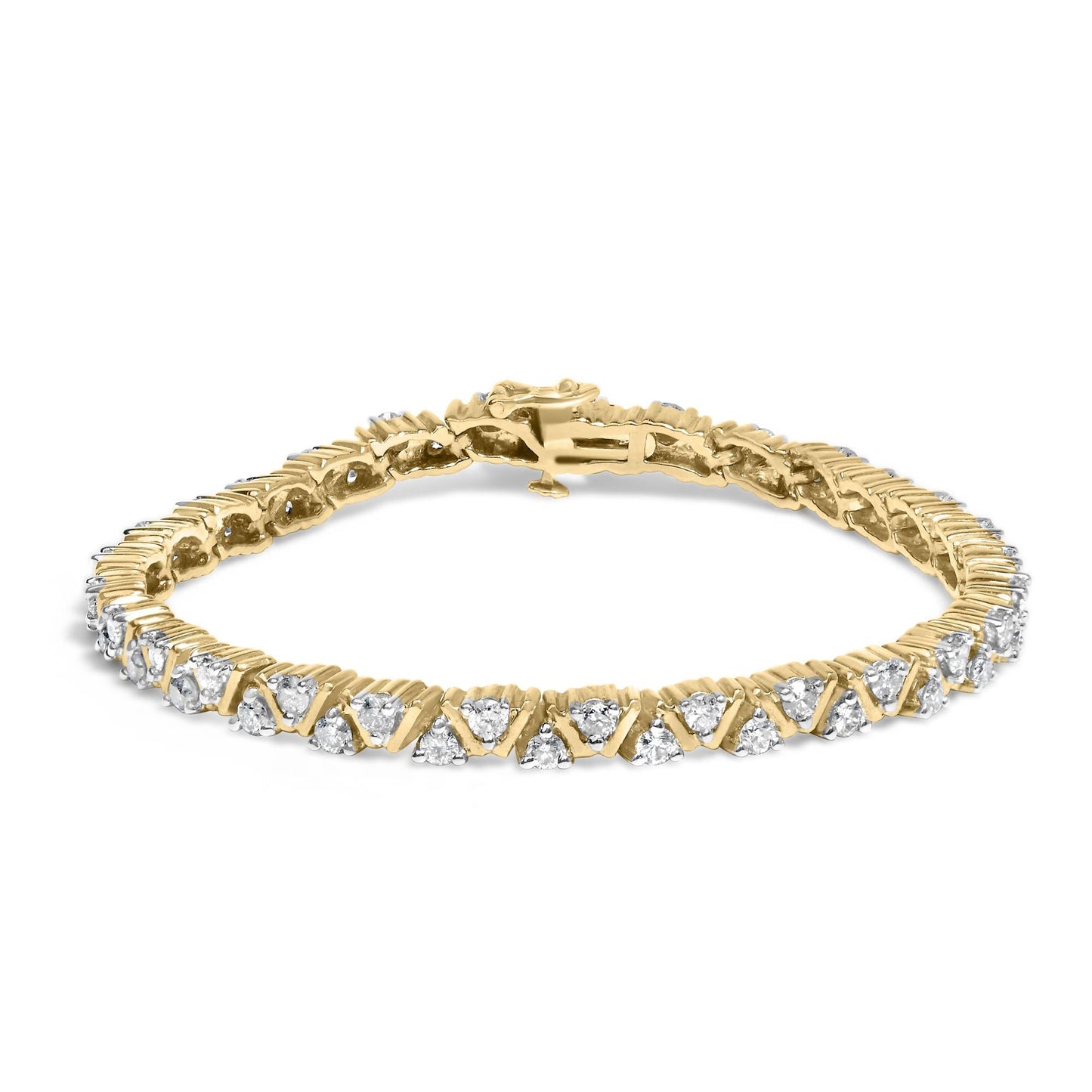 14K Yellow Gold 4.00 Cttw Diamond Triangle Link Tennis Bracelet (H-I Color, I1-I2 Clarity) - 7" Inches-0