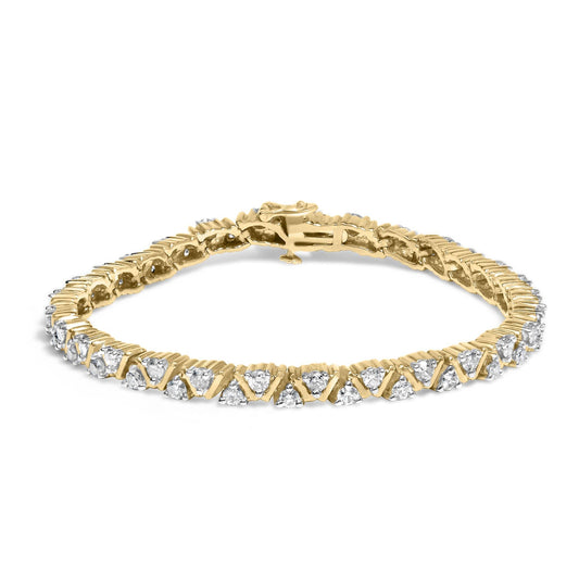 14K Yellow Gold 4.00 Cttw Diamond Triangle Link Tennis Bracelet (H-I Color, I1-I2 Clarity) - 7" Inches-0