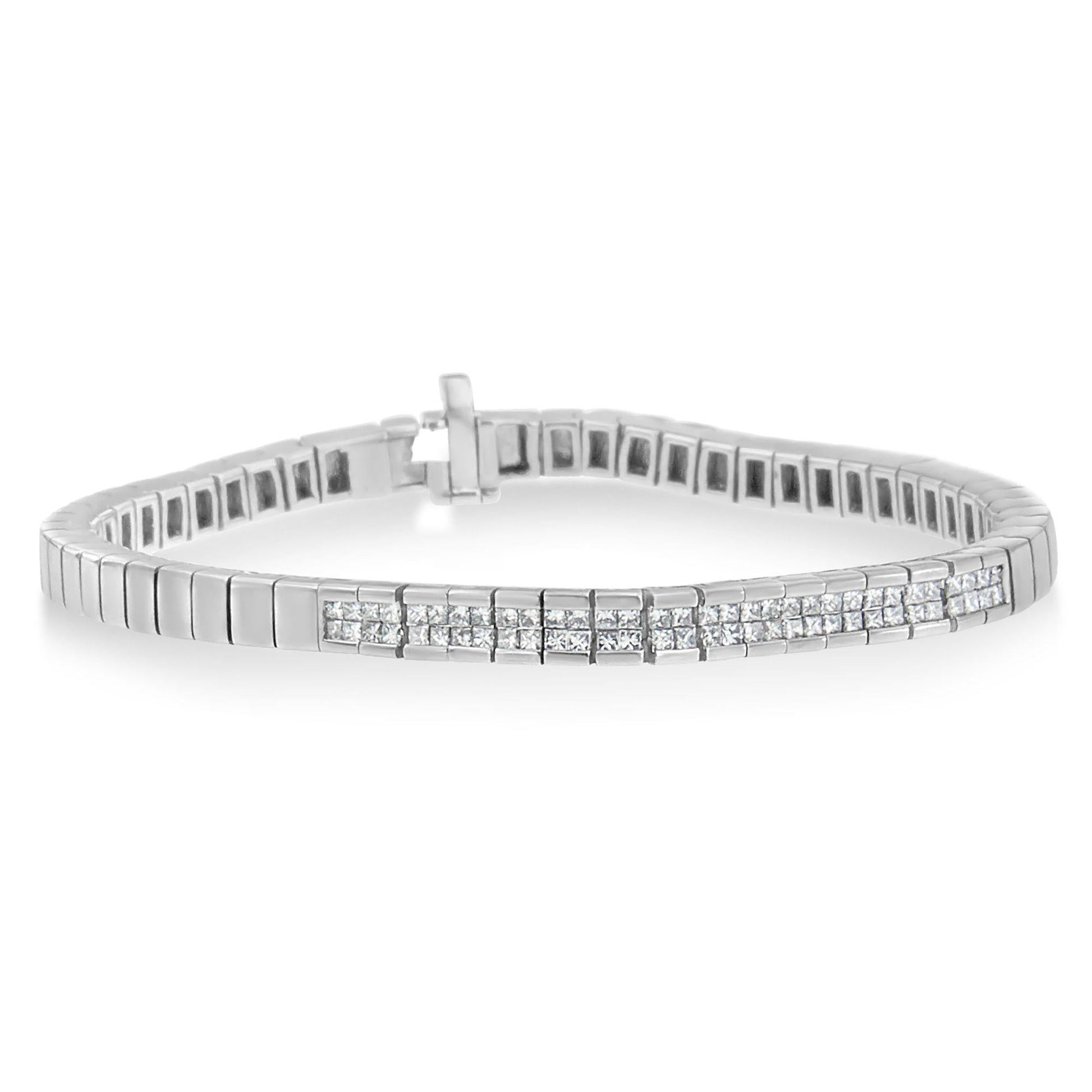 14K White Gold Princess Cut Diamond Bracelet (1.00 cttw, H-I Color, SI1-SI2 Clarity)-3