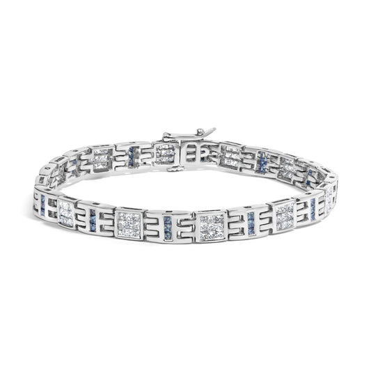 14K White Gold Princess-Cut white and Blue Diamond Fashion Bracelet(3.00 cttw,H-I Color,SI1-SI2 Clarity)-0