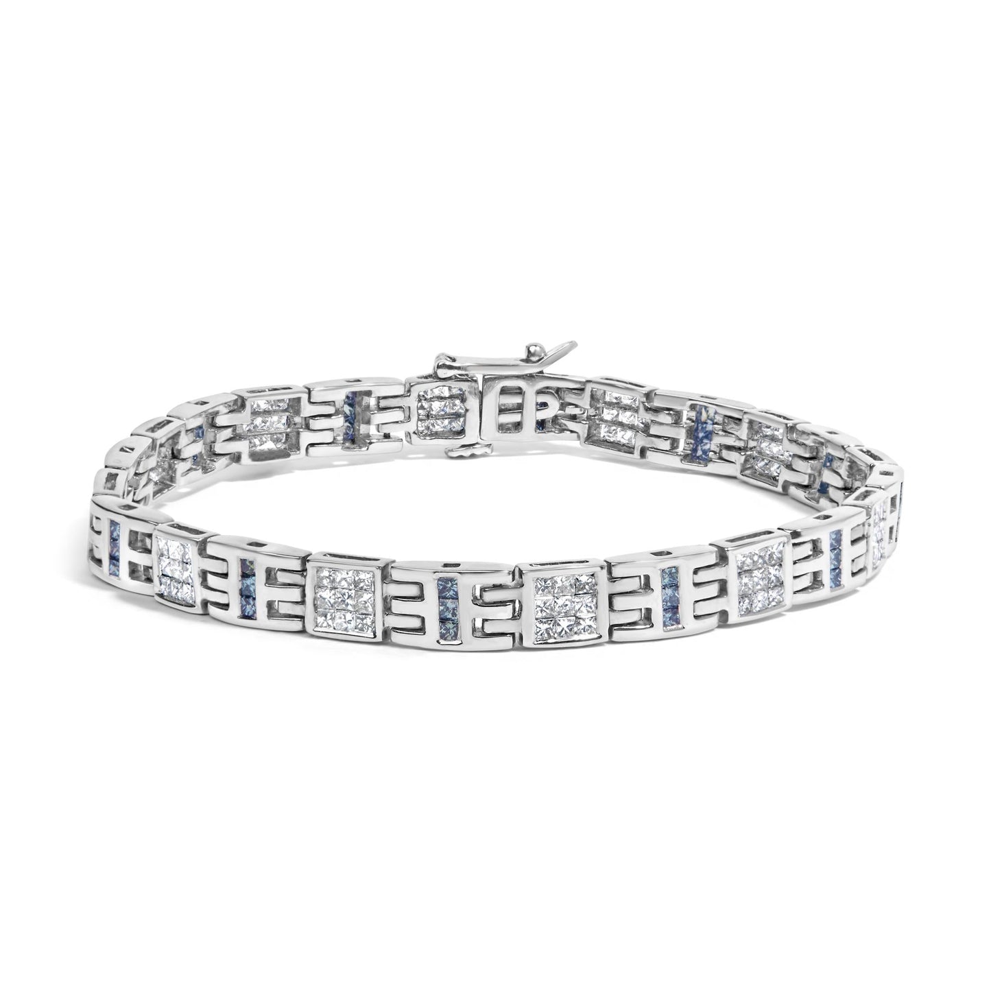14K White Gold Princess-Cut white and Blue Diamond Fashion Bracelet(3.00 cttw,H-I Color,SI1-SI2 Clarity)-0