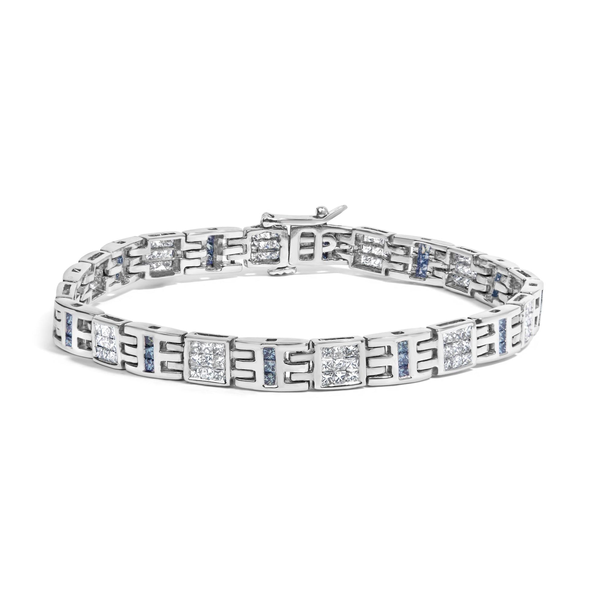 14K White Gold Princess-Cut white and Blue Diamond Fashion Bracelet(3.00 cttw,H-I Color,SI1-SI2 Clarity)-0