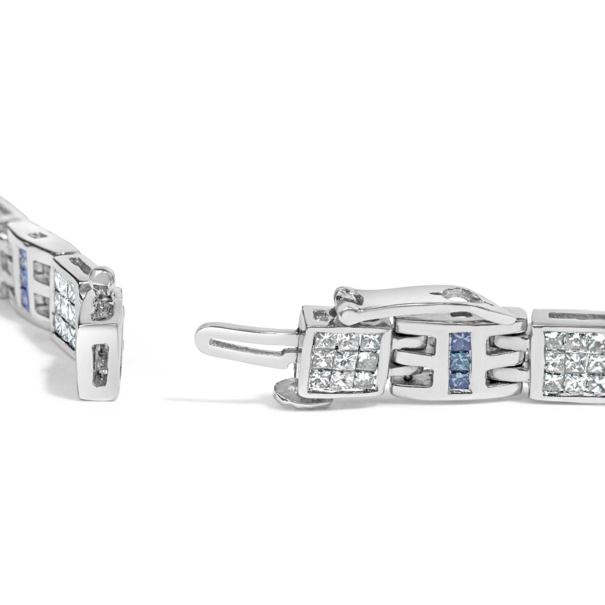 14K White Gold Princess-Cut white and Blue Diamond Fashion Bracelet(3.00 cttw,H-I Color,SI1-SI2 Clarity)-1