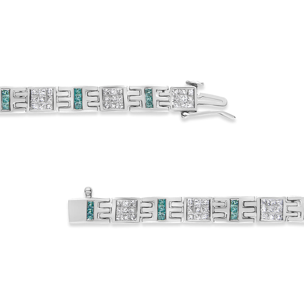 14K White Gold Princess-Cut white and Blue Diamond Fashion Bracelet(3.00 cttw,H-I Color,SI1-SI2 Clarity)-4