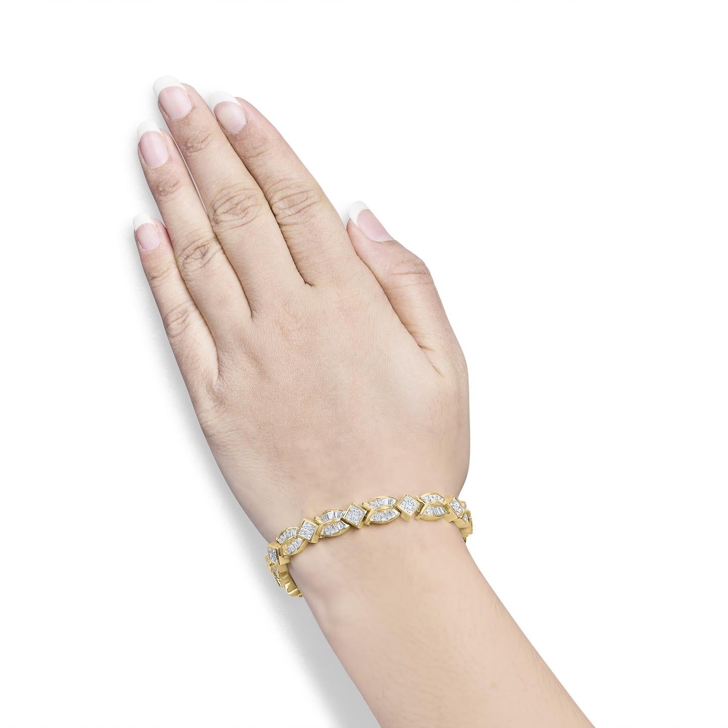 14K Yellow Gold 8 1/5 Cttw Baguette and Princess-Cut Diamond Geometric Twist Link Bracelet (G-H Color, VS1-VS2 Clarity) - Size 7"-2