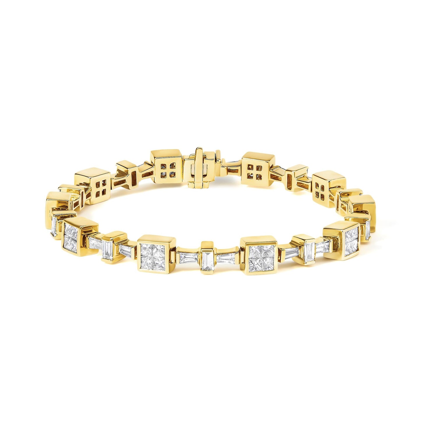 14K Yellow Gold 6 3/4 Cttw Princess and Baguette-Cut Diamond Tennis Bracelet (H-I Color, VS2-SI1 Clarity) - Size 7-0