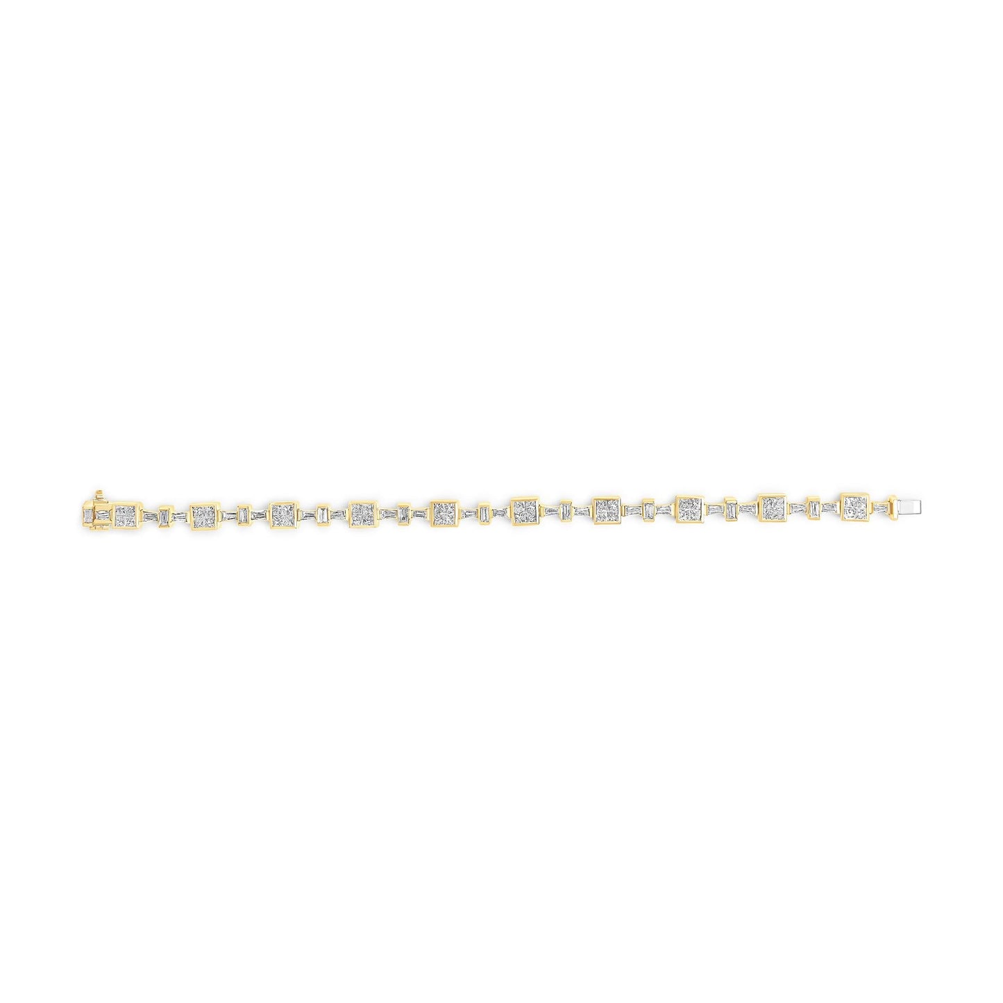 14K Yellow Gold 6 3/4 Cttw Princess and Baguette-Cut Diamond Tennis Bracelet (H-I Color, VS2-SI1 Clarity) - Size 7-3