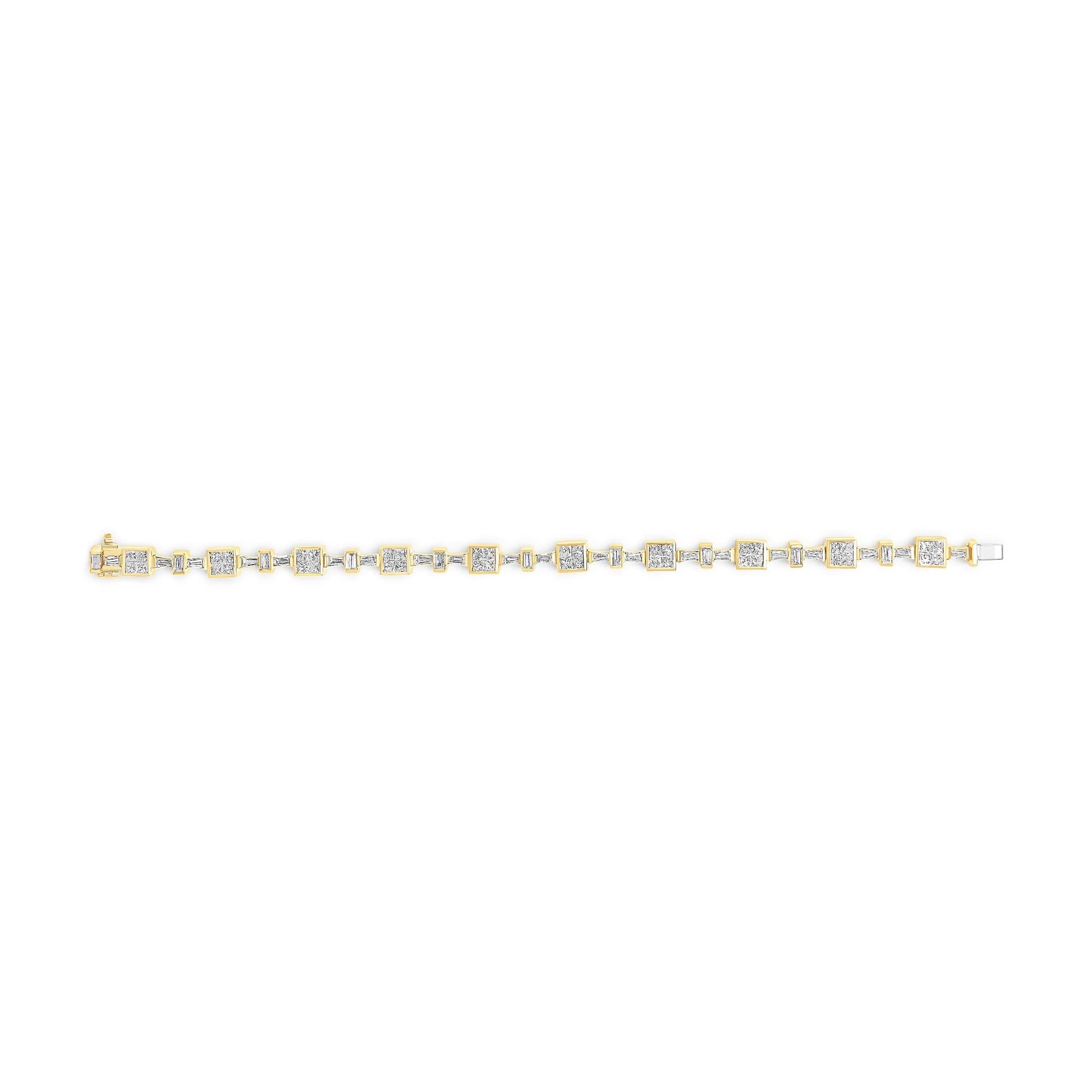 14K Yellow Gold 6 3/4 Cttw Princess and Baguette-Cut Diamond Tennis Bracelet (H-I Color, VS2-SI1 Clarity) - Size 7-3