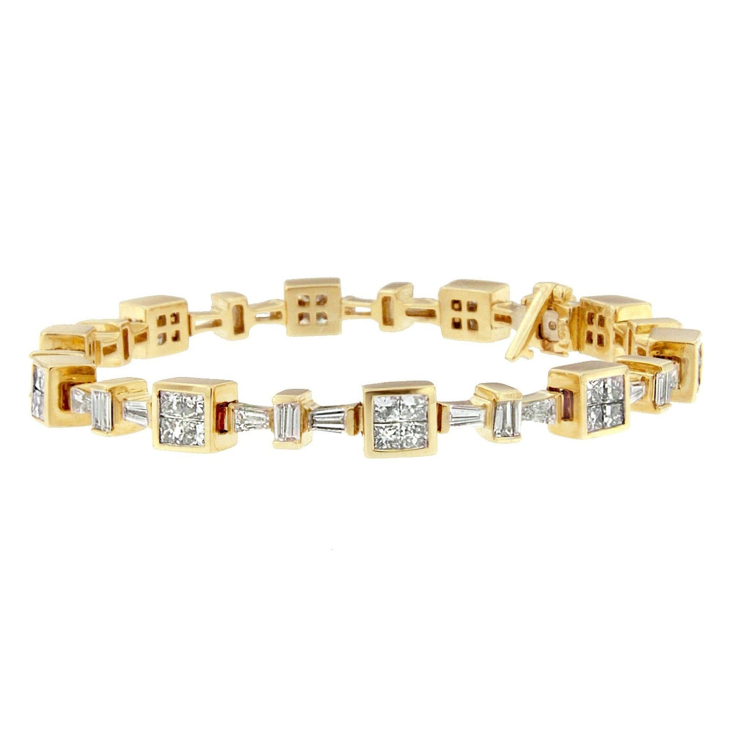 14K Yellow Gold 6 3/4 Cttw Princess and Baguette-Cut Diamond Tennis Bracelet (H-I Color, VS2-SI1 Clarity) - Size 7-4