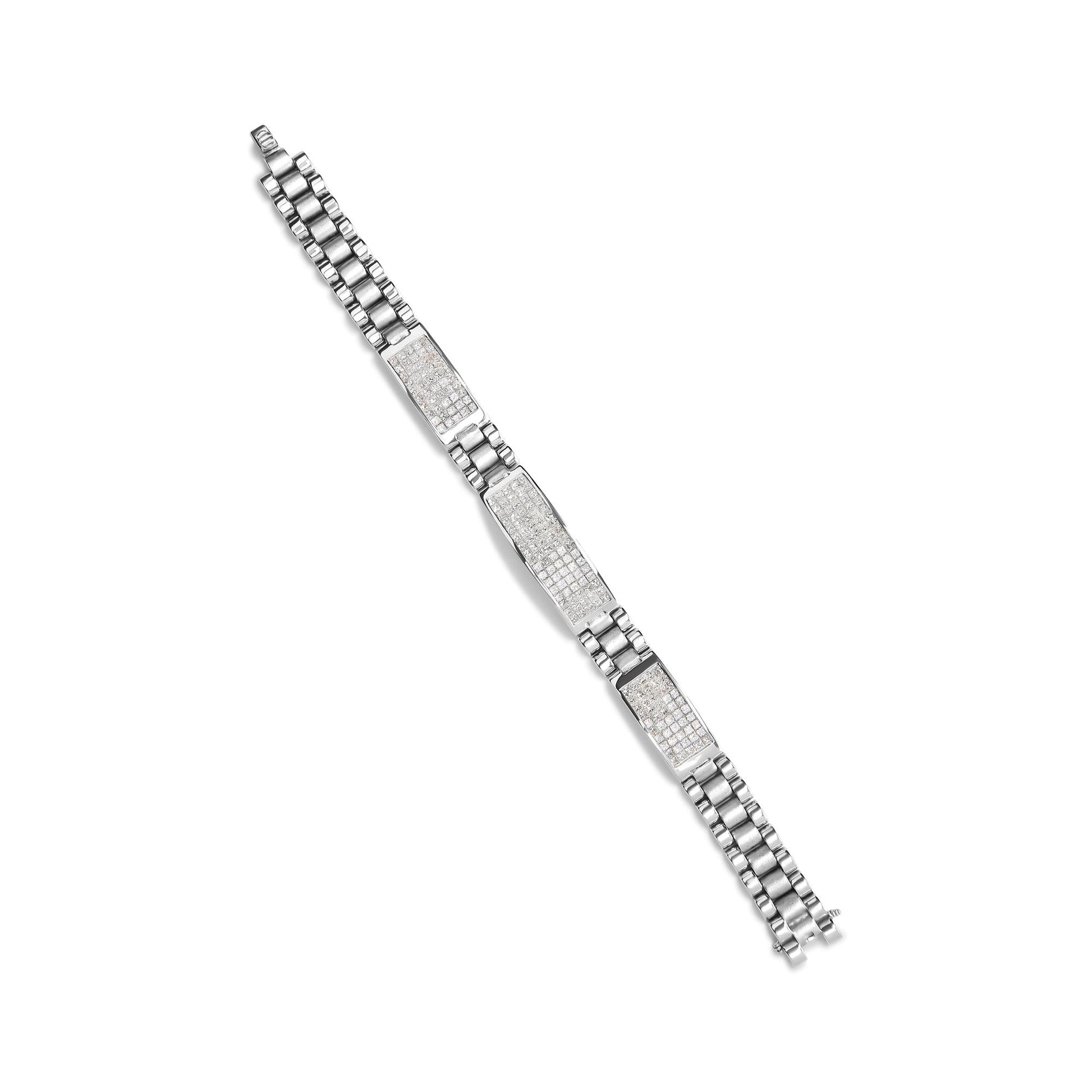 14K White Gold 12.0 Cttw Men's Invisible Set Princess Diamond Tennis Bracelet (G-H Color, VS1-VS2 Clarity) - Size 8.5" Inches-4