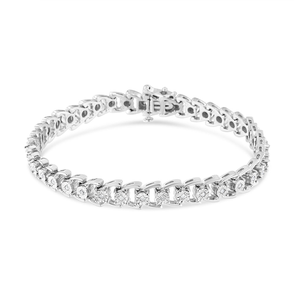 .925 Sterling Silver 1/4 Cttw Miracle Set Round Diamond Composite Open Linked Composite Line Bracelet (I-J Color, I3-Promo Clarity) - 7.5"-1