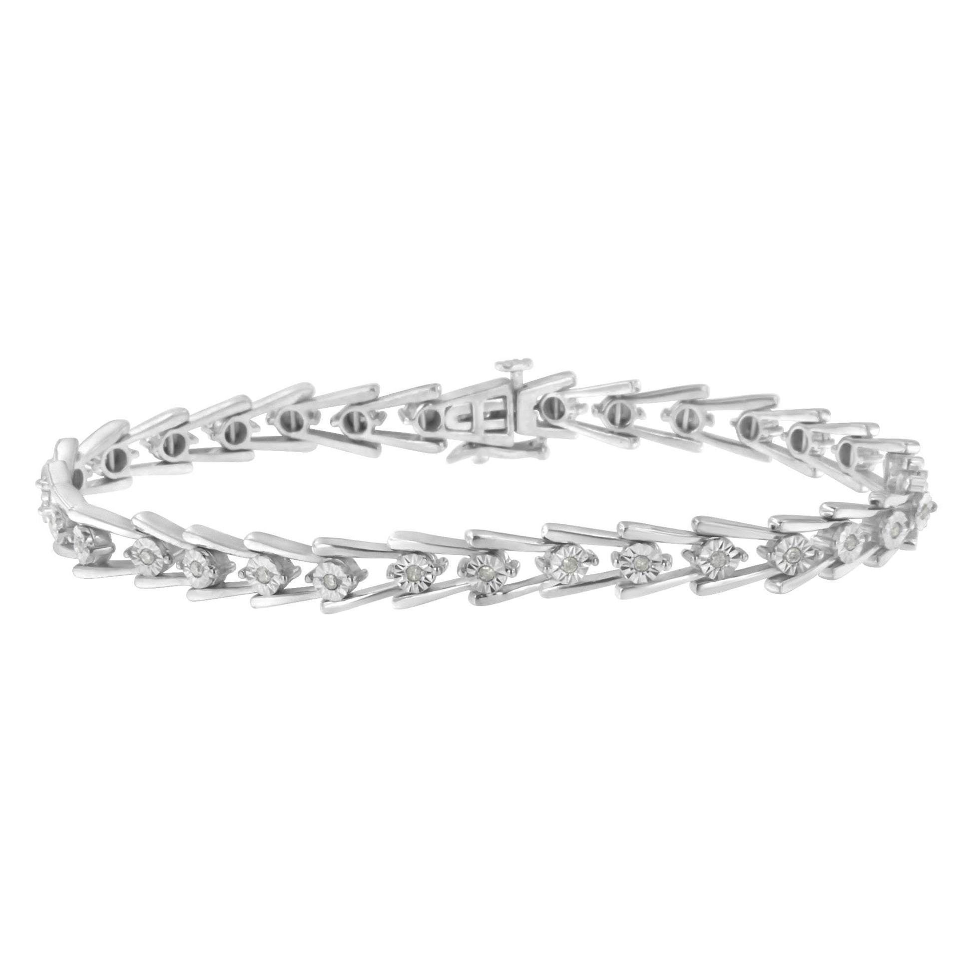 .925 Sterling Silver 1/4 cttw Miracle Set Diamond Sleek and Open "V"Bracelet (I-J Color, I3 Clarity) -7.5"-0