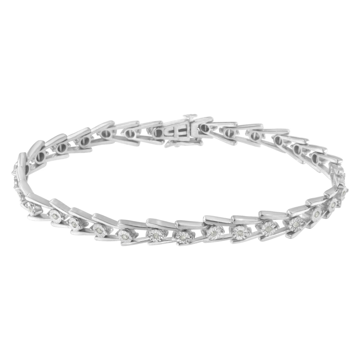 .925 Sterling Silver 1/4 cttw Miracle Set Diamond Sleek and Open "V"Bracelet (I-J Color, I3 Clarity) -7.5"-1