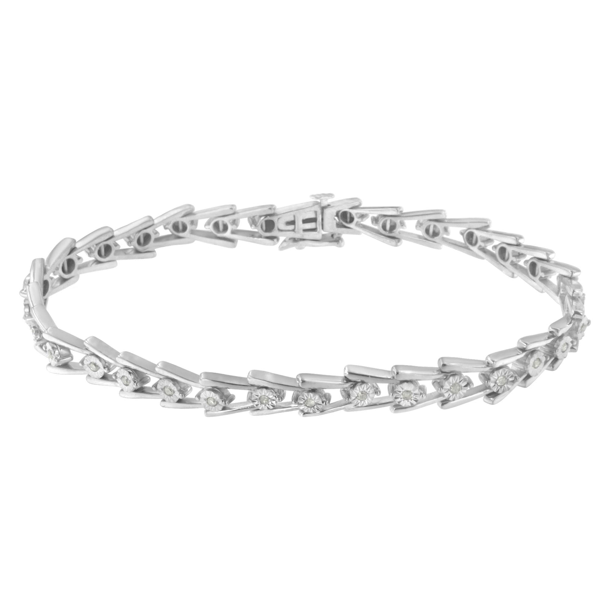 .925 Sterling Silver 1/4 cttw Miracle Set Diamond Sleek and Open "V"Bracelet (I-J Color, I3 Clarity) -7.5"-1