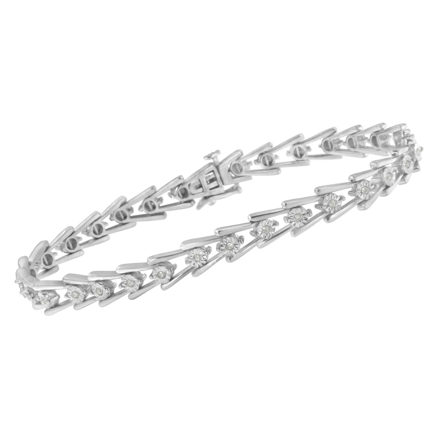 .925 Sterling Silver 1/4 cttw Miracle Set Diamond Sleek and Open "V"Bracelet (I-J Color, I3 Clarity) -7.5"-3