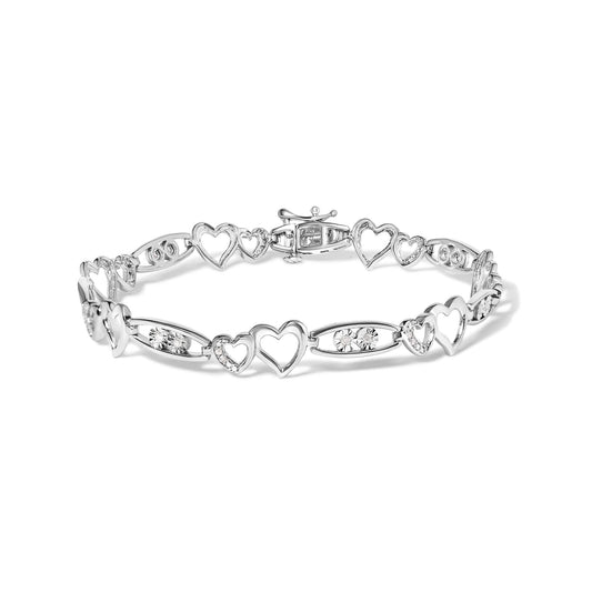925 Sterling Silver 1/5 Cttw Diamond Double Heart Link Bracelet (I-J Color, I3 Clarity) - 7.25" Inches-0