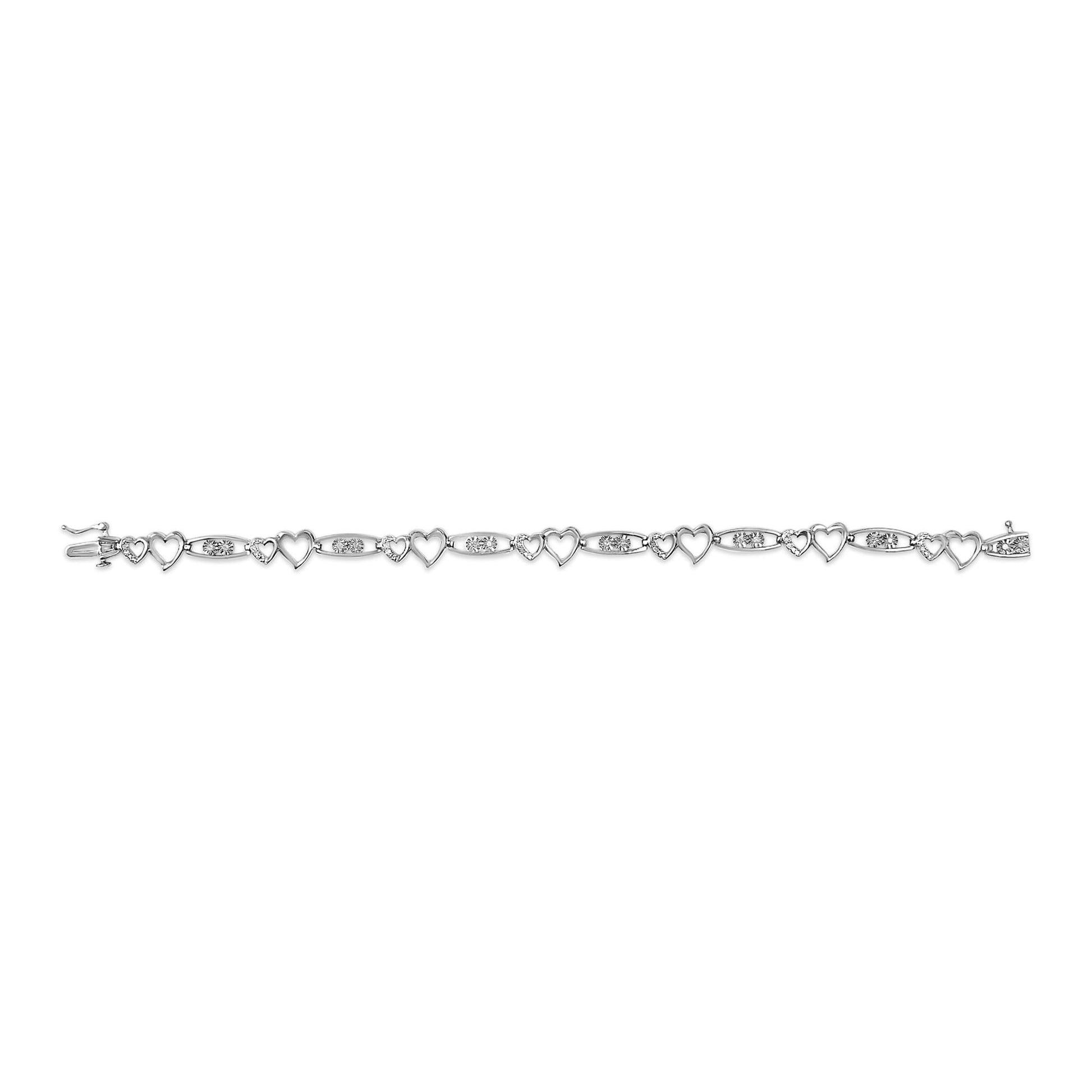 925 Sterling Silver 1/5 Cttw Diamond Double Heart Link Bracelet (I-J Color, I3 Clarity) - 7.25" Inches-3