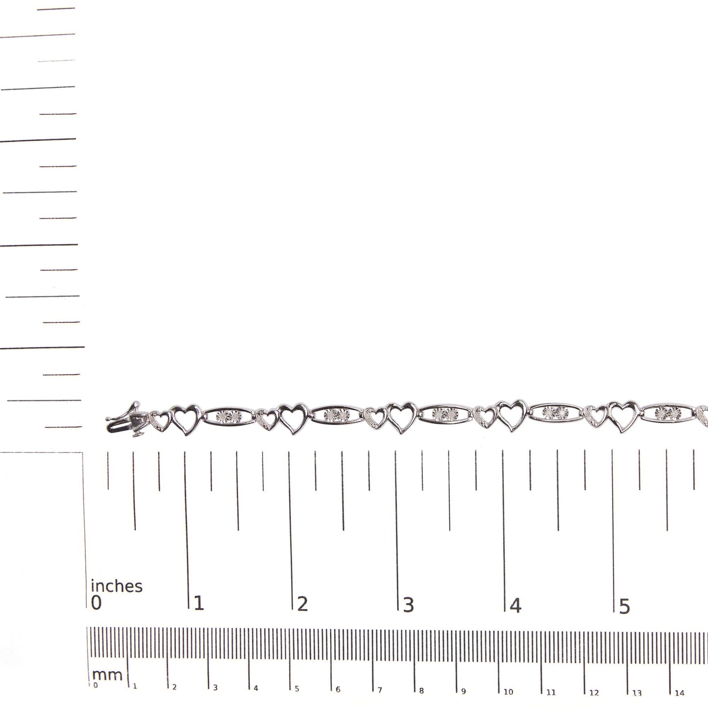 925 Sterling Silver 1/5 Cttw Diamond Double Heart Link Bracelet (I-J Color, I3 Clarity) - 7.25" Inches-4