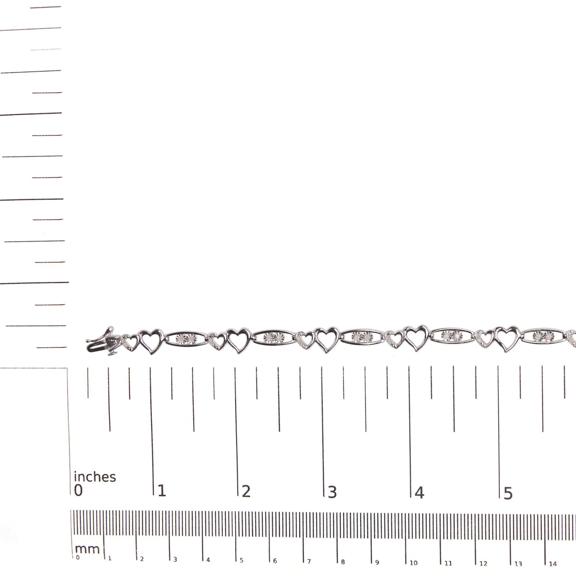 925 Sterling Silver 1/5 Cttw Diamond Double Heart Link Bracelet (I-J Color, I3 Clarity) - 7.25" Inches-4