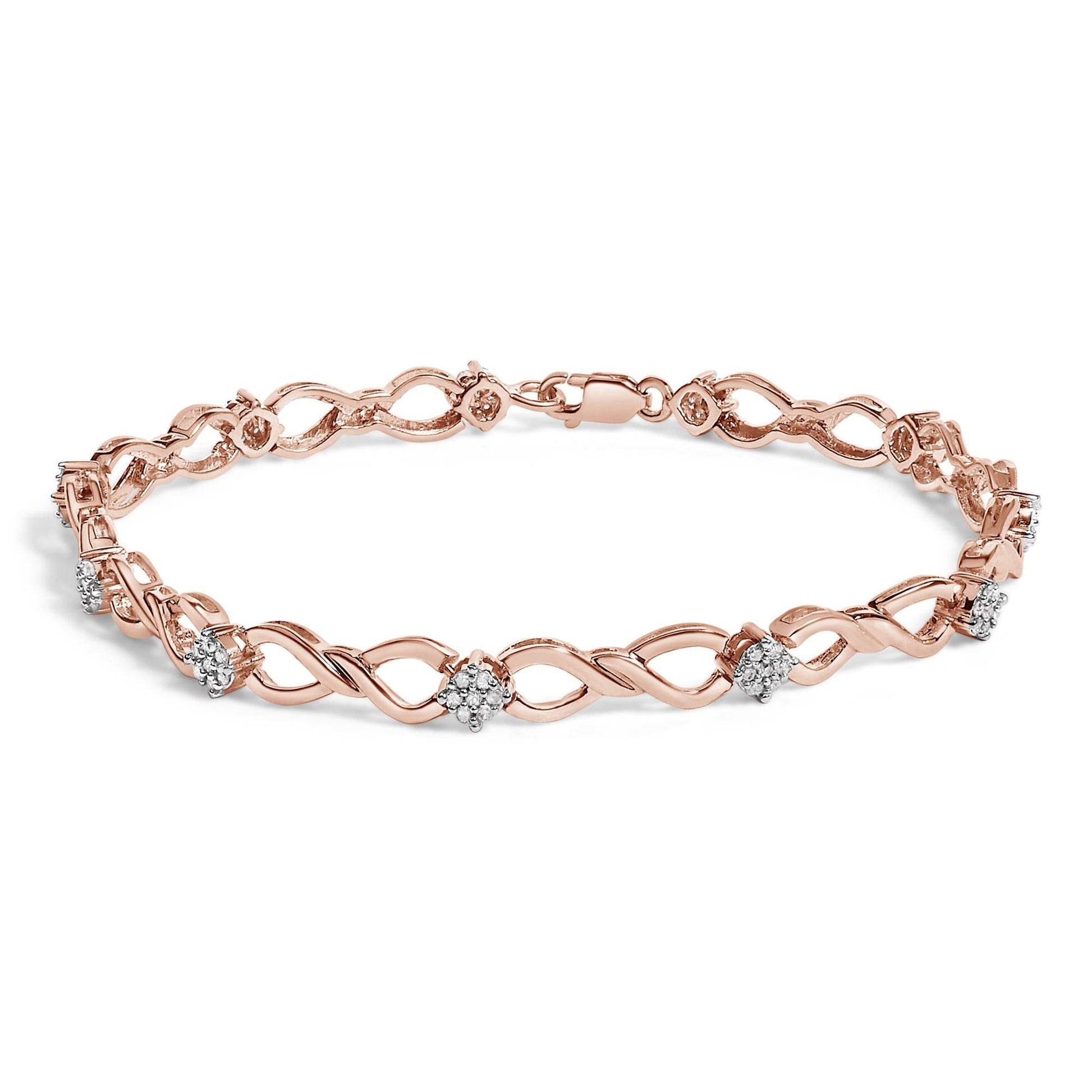 10K Rose Gold 1/2 cttw Diamond Cluster and Infinity Weave Link Bracelet (H-I Color, I2-I3 Clarity) - Size 7"-0