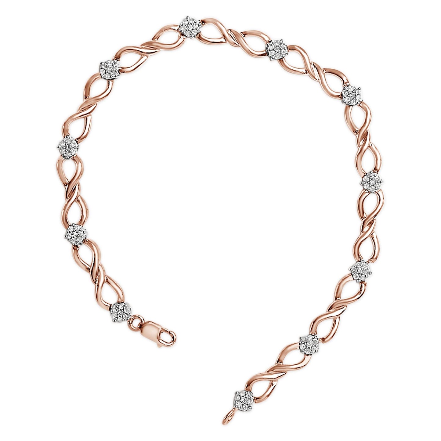 10K Rose Gold Plated .925 Sterling Silver 1/2 Cttw Diamond Infinity Link Tennis Bracelet (H-I Color, I2-I3 Clarity) -7”-3